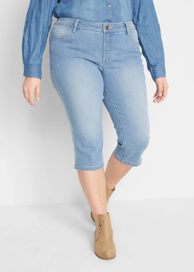 Lot de 2 jeans corsaire, Couleur: bleu + bleu clair used