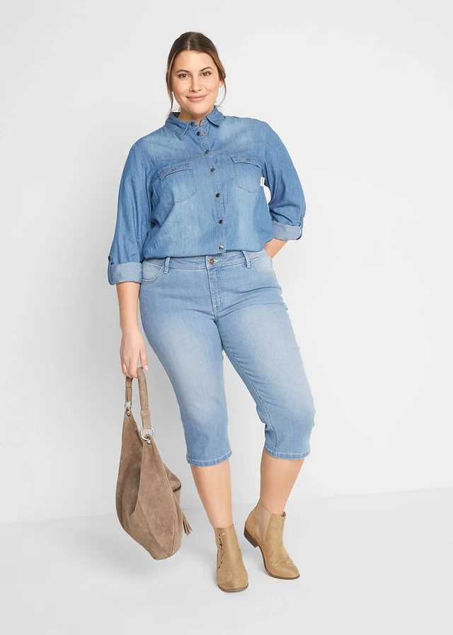 Lot de 2 jeans corsaire, Couleur: bleu + bleu clair used