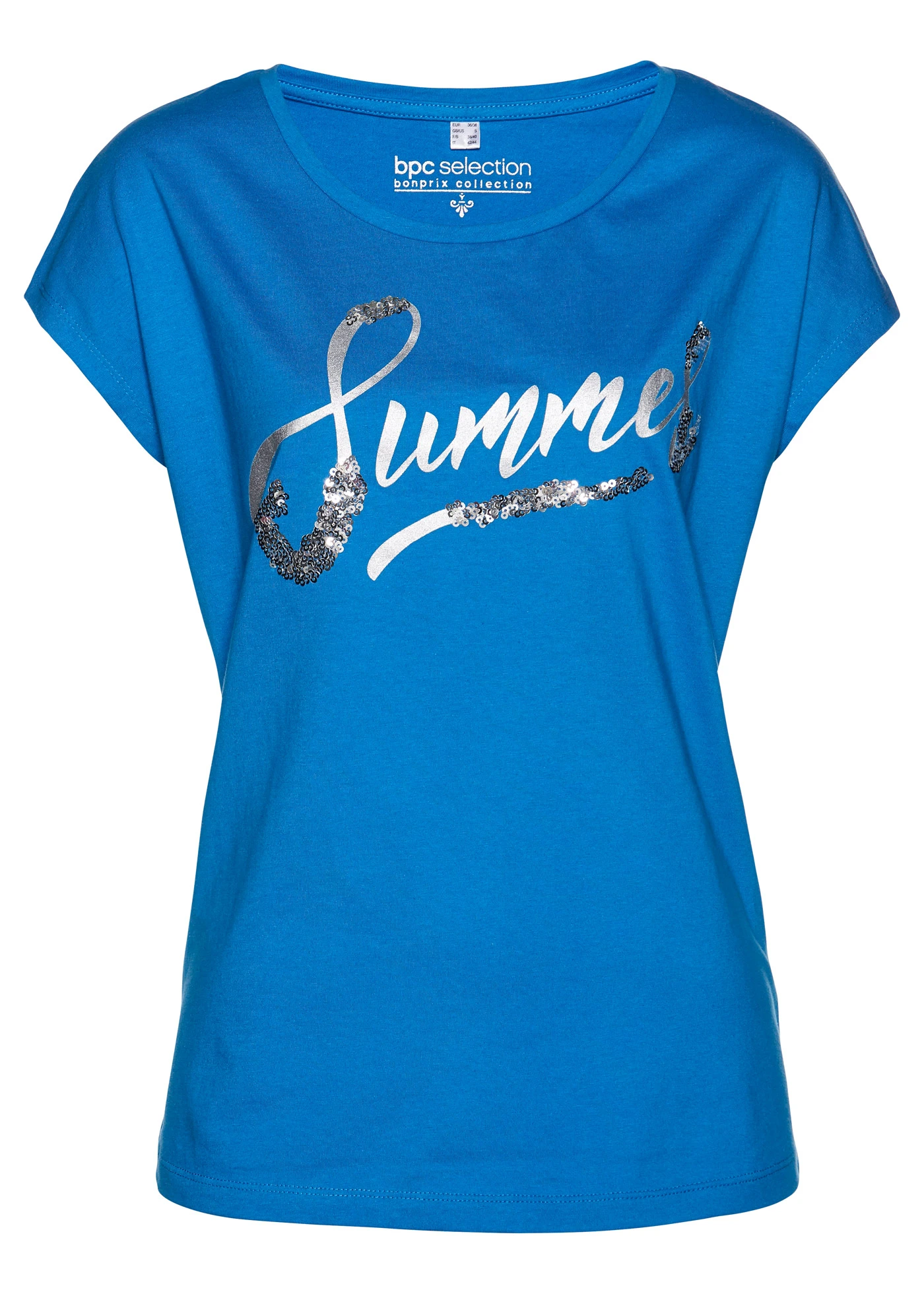 Tričko s pajetkami • mořská modro-stříbrná s potiskem • bonprix obchod