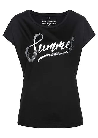 Shirt met pailletten, Kleur: zwart/zilverkleur