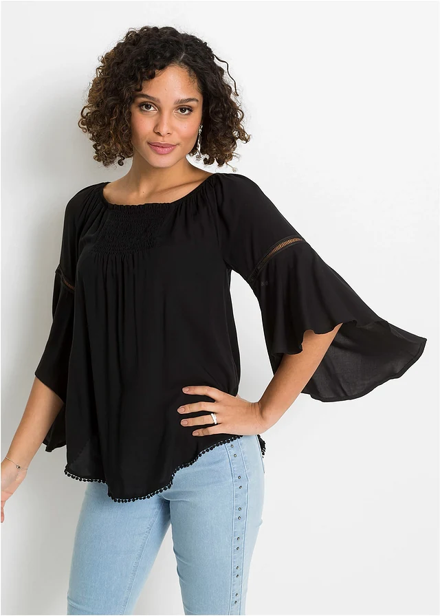 Blouse ample 100% viscose, Couleur: noir