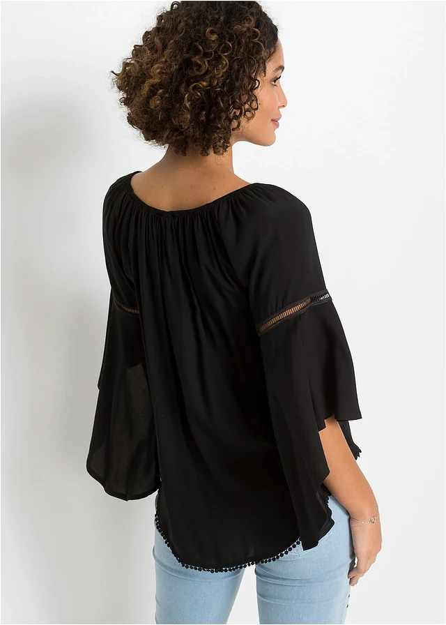 Blouse ample 100% viscose, Couleur: noir