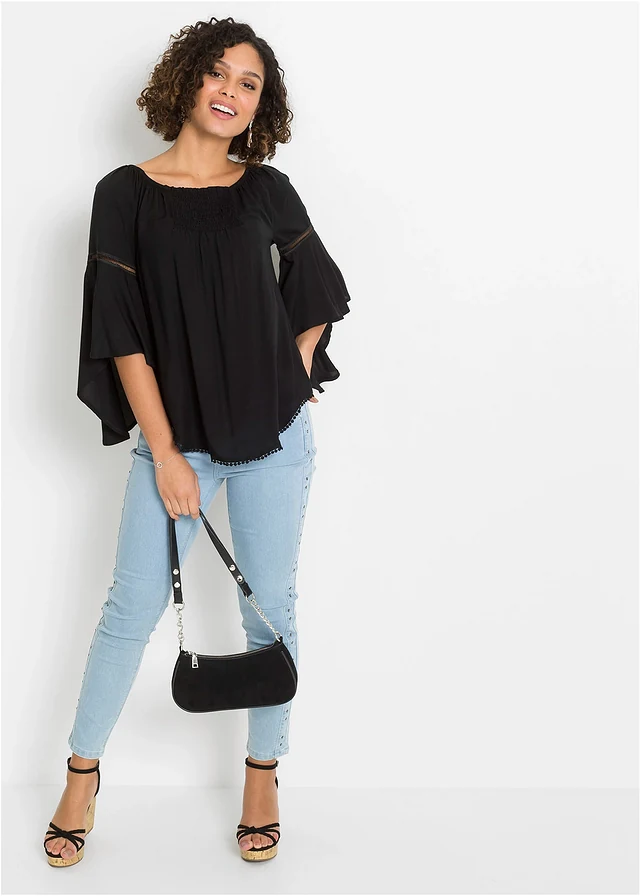 Blouse ample 100% viscose, Couleur: noir