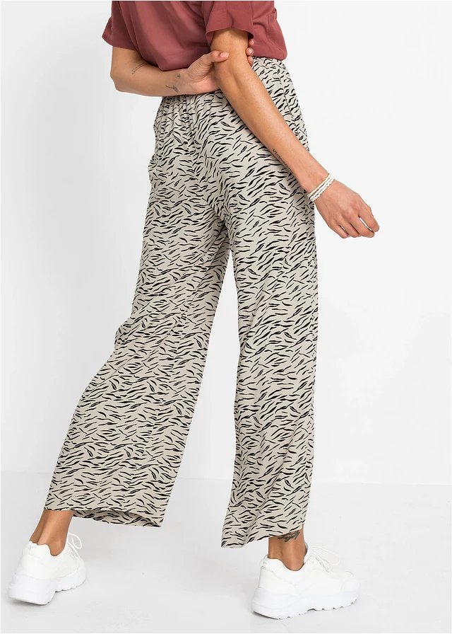 Broek met wijde pijpen, Kleur: zebraprint sand - zwart
