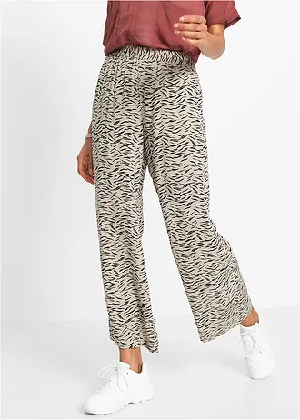 Broek met wijde pijpen, Kleur: zebraprint sand - zwart