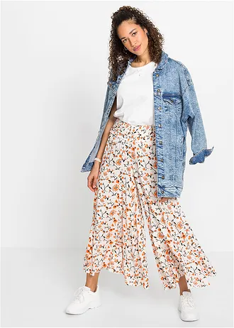 Kalhoty Palazzo ze splývavé viskózy • béžovo-oranžová s květy • bonprix obchod