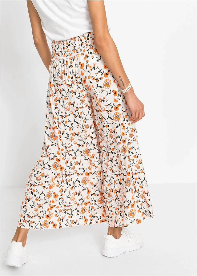 Pantalon palazzo en viscose fluide • beige/orange à fleurs • product-page.page-title-suffix