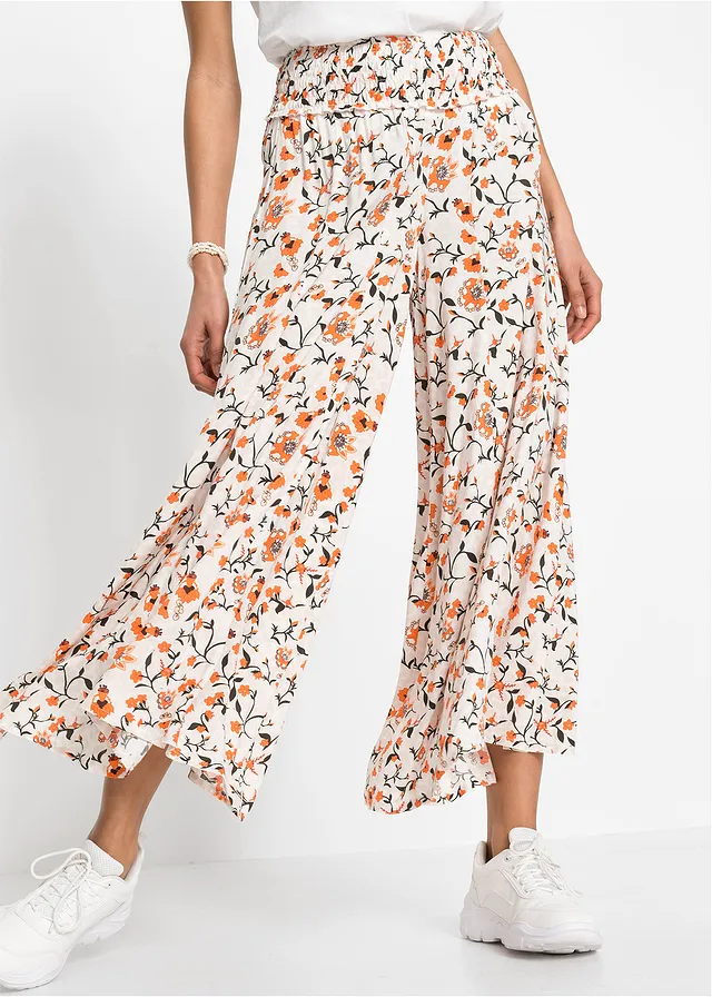 Palazzo broek van soepele viscose • beige-oranje gebloemd • product-page.page-title-suffix