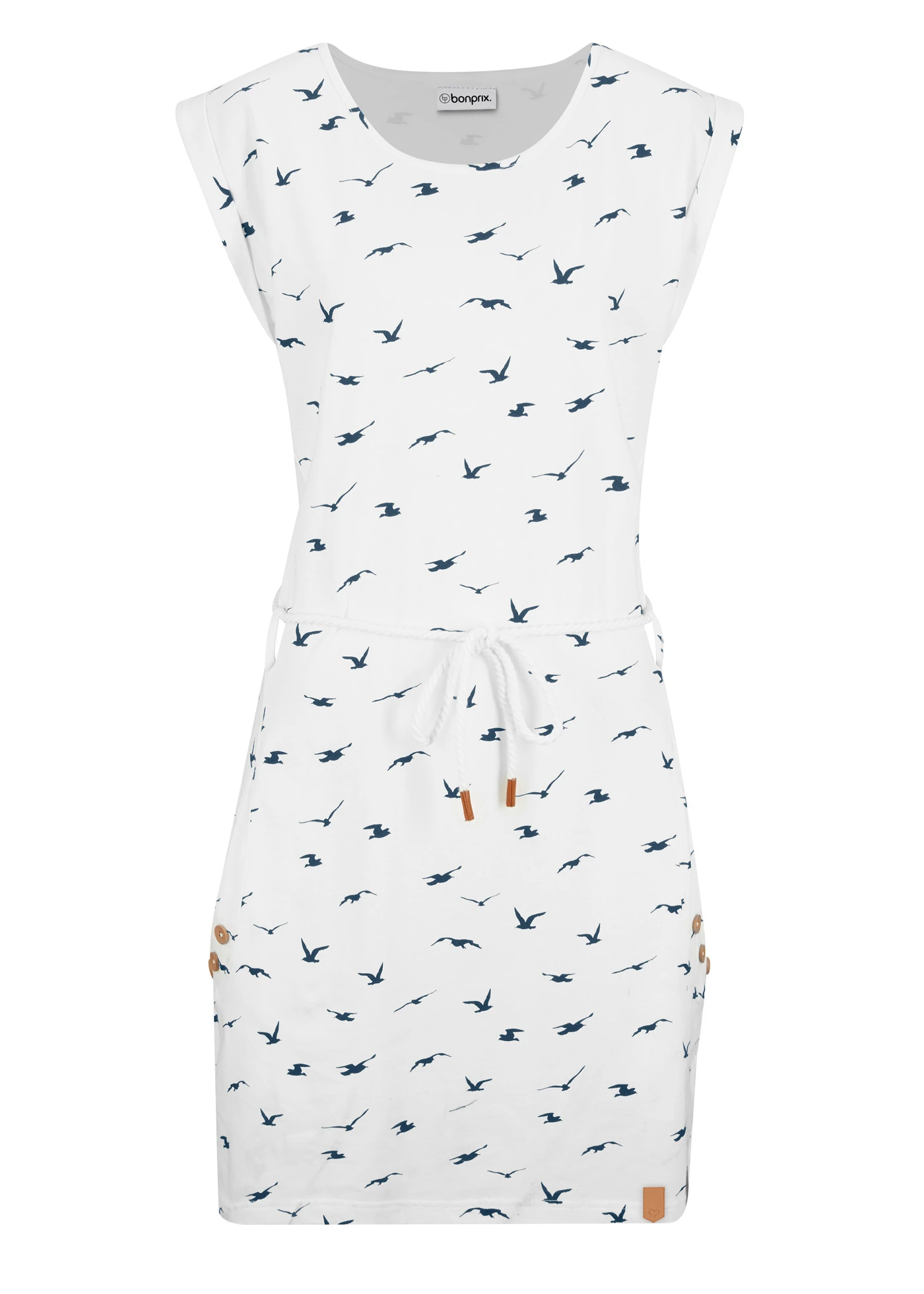 Úpletové šaty s křidélkovými rukávy a potiskem • přírodně bílá s potiskem • bonprix obchod