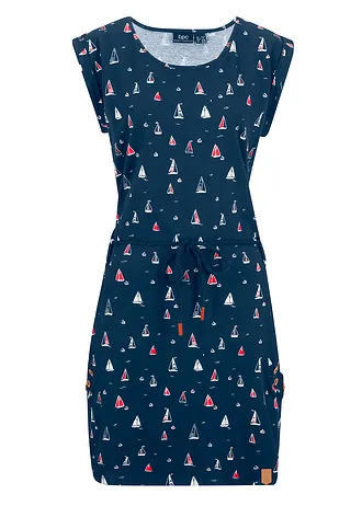 Úpletové šaty s křidélkovými rukávy a potiskem • tmavě modrá s potiskem • bonprix obchod