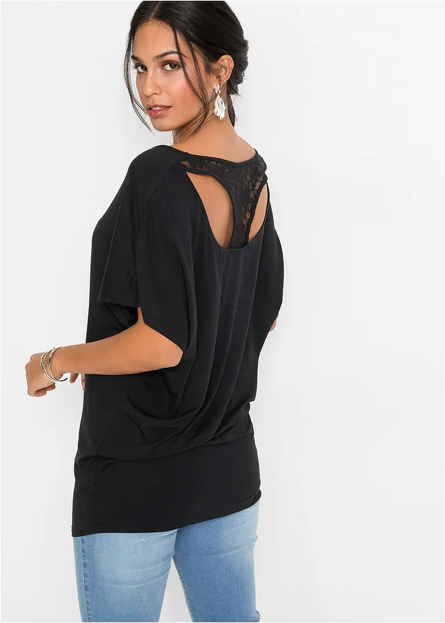 T-shirt en viscose extensible, Couleur: noir