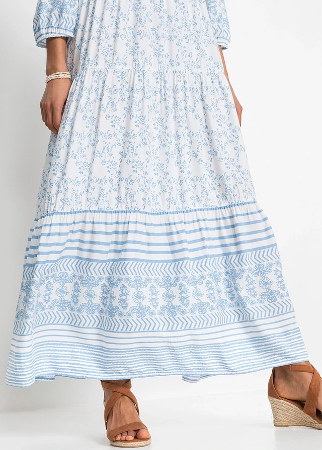 Robe longue en viscose fluide • blanc/bleu clair graphique • product-page.page-title-suffix
