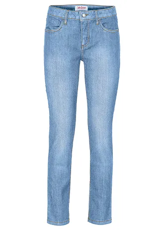 Slim fit jeans mid waist, cropped, Kleur: lichtblauw used