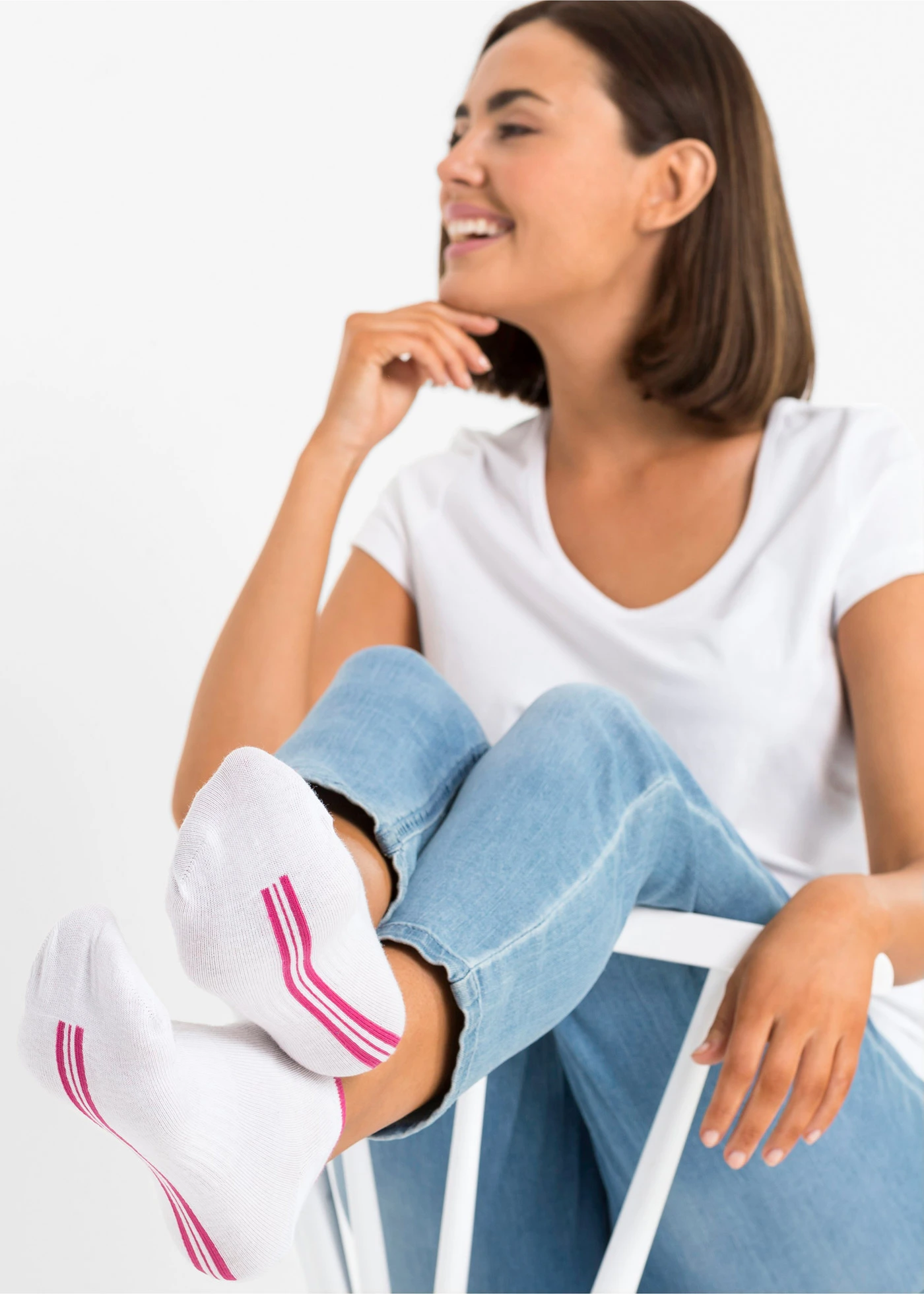 Lot de 8 paires de socquettes • blanc-coloré • Boutique bonprix