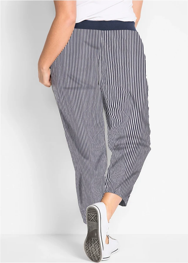 7/8 broek van een linnenmix, Kleur: donkerblauw/wit gestreept