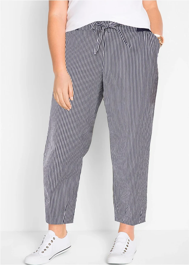 7/8 broek van een linnenmix, Kleur: donkerblauw/wit gestreept