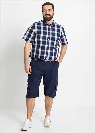 Chemise manches courtes 100% coton, Couleur: bleu foncé carreaux