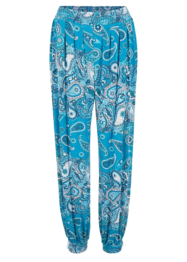 Sarouel fluide en jersey viscose, Couleur: turquoise paisley