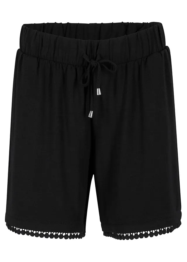 Žerzejové šortky s krajkou a pohodlným pasem, z viskózové směsi • černá • bonprix obchod