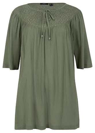 Lange crinkle tuniek, halflange mouw