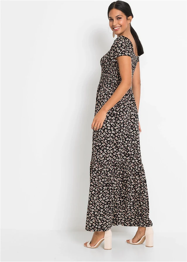 Maxi jurk van een viscose mix • zwart/wolwit gebloemd • product-page.page-title-suffix