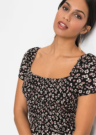 Dlouhé šaty z viskózové směsi • černo-přírodní bílá s květy • bonprix obchod