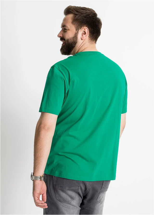 Lot de 2 T-shirts 100% coton, Couleur: vert menthe + bleu foncé imprimé