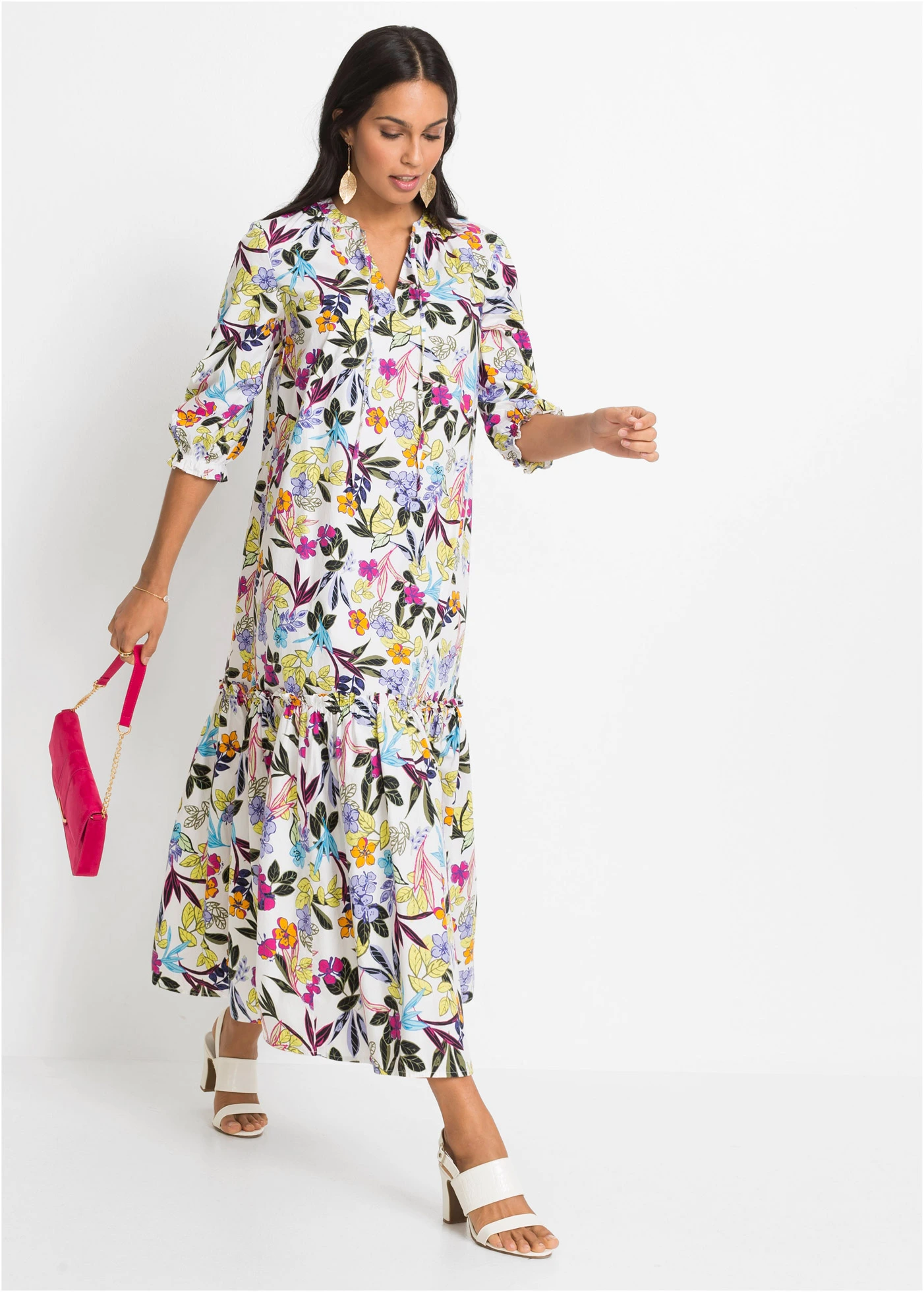 Rochie maxi, cu imprimeu • alb floral • magazin bonprix