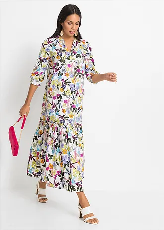 Rochie maxi, cu imprimeu • alb floral • magazin bonprix