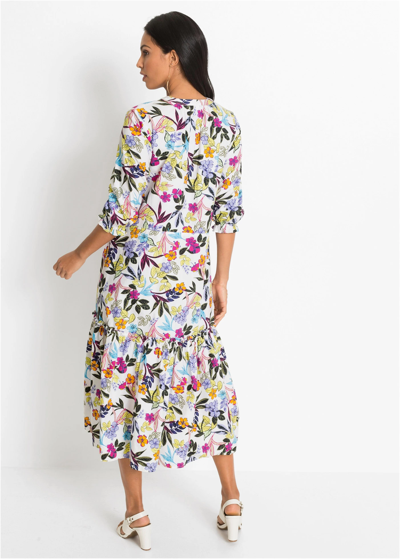 Rochie maxi, cu imprimeu • alb floral • magazin bonprix