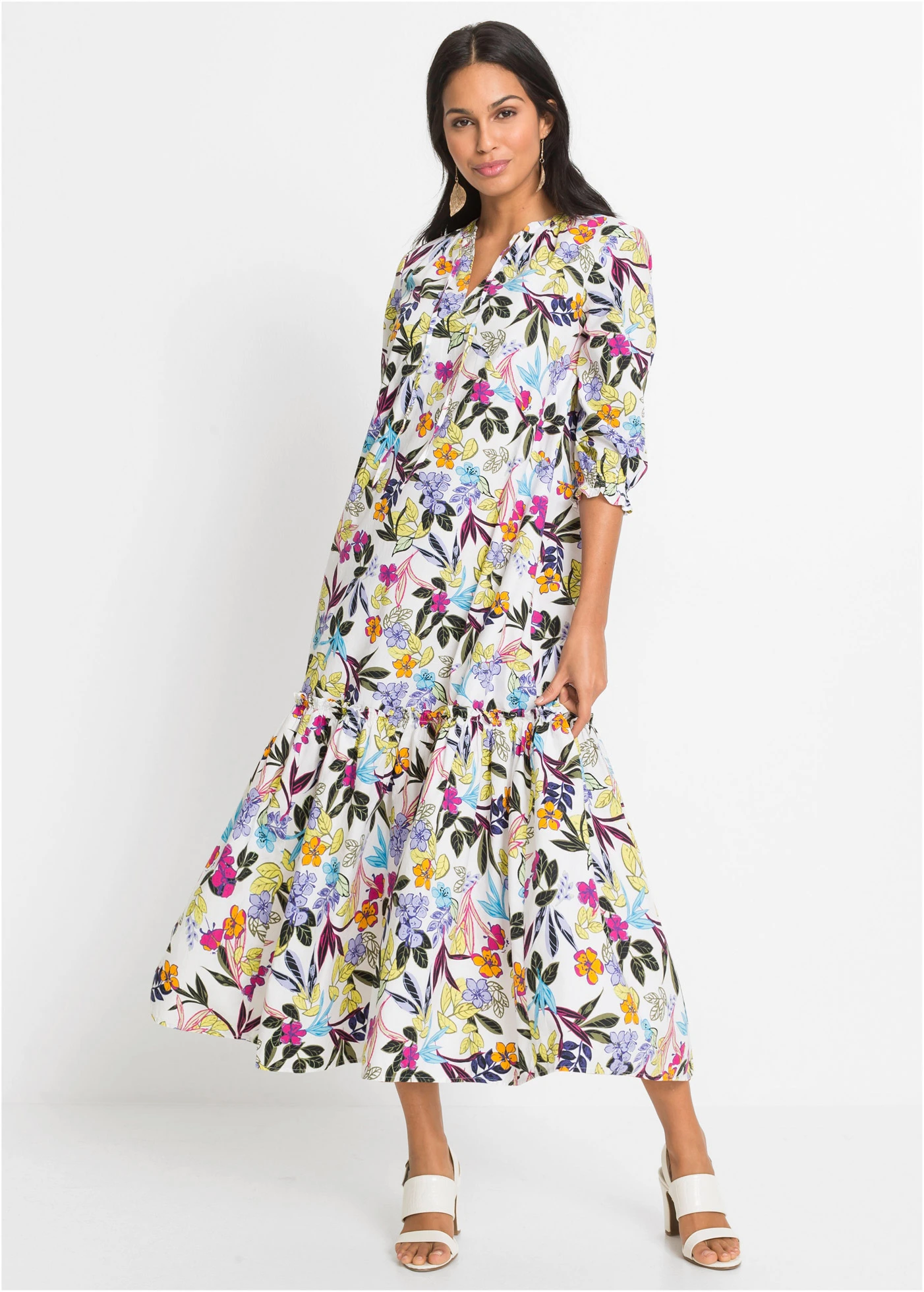 Rochie maxi, cu imprimeu • alb floral • magazin bonprix