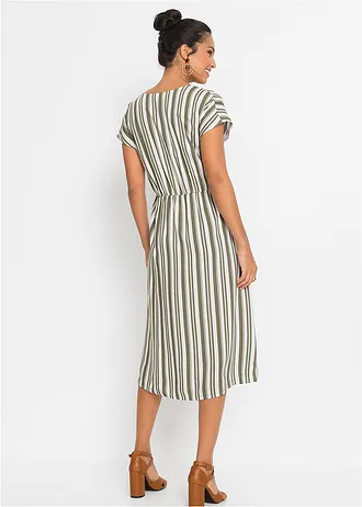 Jurk van viscose • olijfgroen-wit gestreept • bonprix online shop