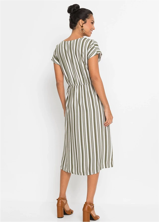 Robe en viscose douce, Couleur: olive/blanc rayé