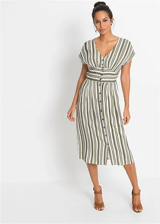 Robe en viscose douce • olive-blanc rayé • Boutique bonprix