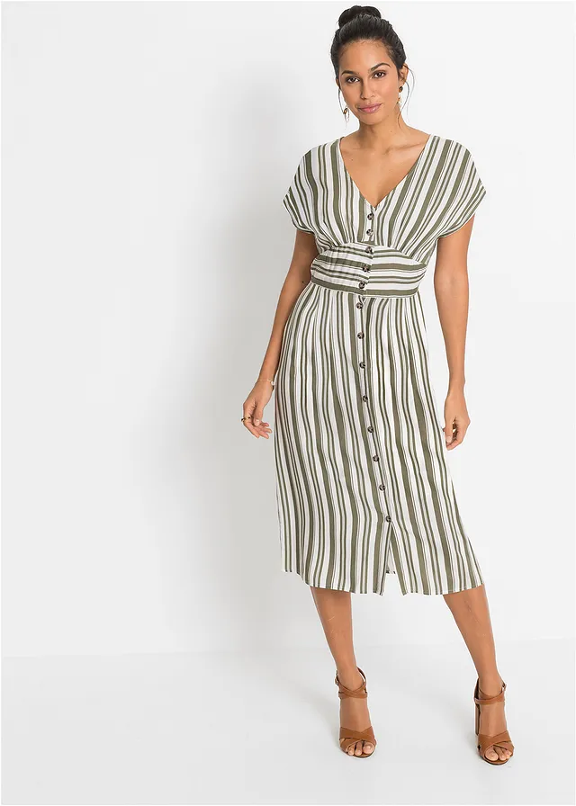 Robe en viscose douce, Couleur: olive/blanc rayé