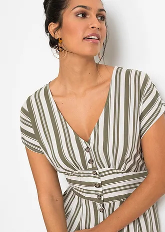 Robe en viscose douce • olive-blanc rayé • Boutique bonprix