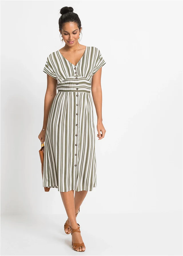 Robe en viscose douce, Couleur: olive/blanc rayé