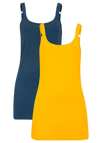 Lot de 2 débardeurs longs • jaune safran/bleu foncé • Boutique bonprix