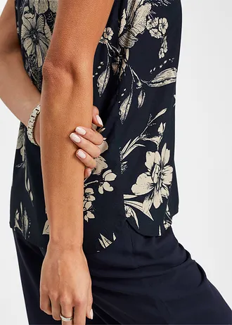 Halenkový top z viskózy • tmavě modro-šedobéžová s květinovým potiskem • bonprix obchod