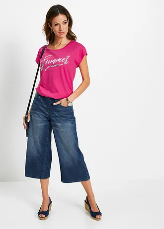 Shirt met pailletten, Kleur: pinklady-zilver met print