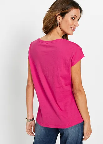 Shirt met pailletten, Kleur: pinklady-zilver met print