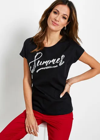 Shirt met pailletten, Kleur: zwart/zilverkleur
