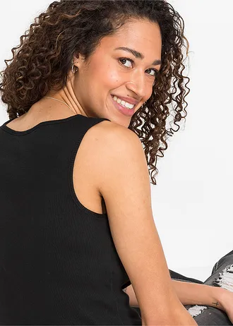 Žebrovaný top z čisté bavlny • černá • bonprix obchod