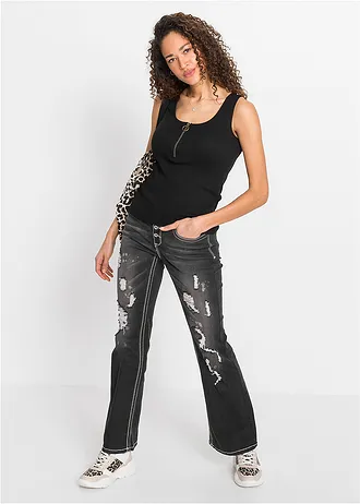 Žebrovaný top z čisté bavlny • černá • bonprix obchod