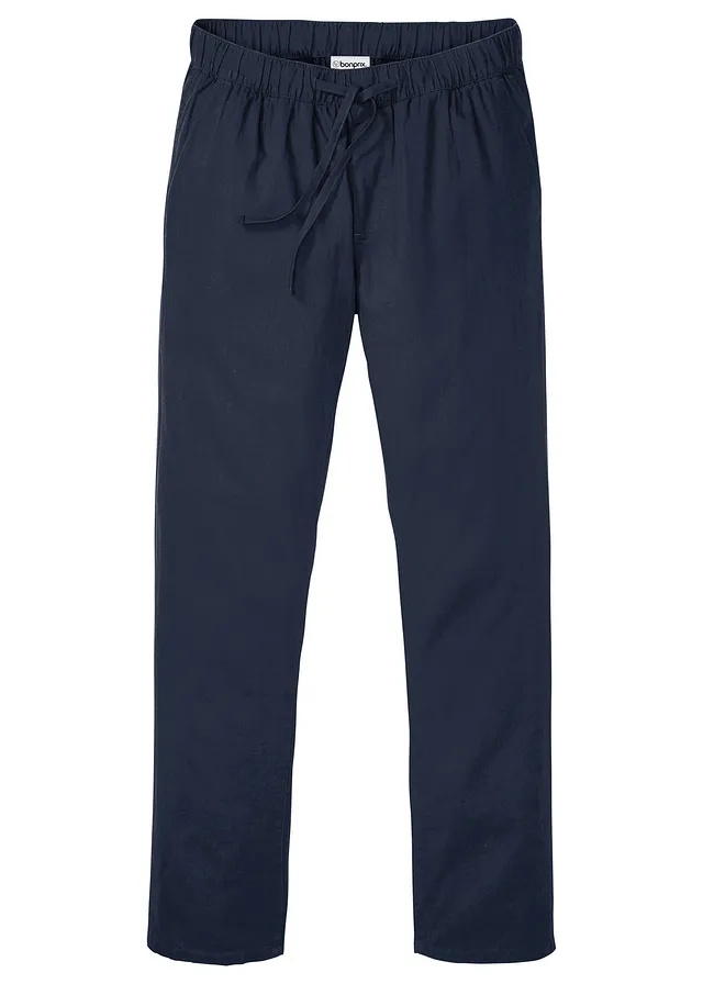 Kalhoty bez zapínání, Regular Fit, Straight, ze vzdušné lněné směsi • tmavě modrá • bonprix obchod