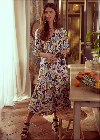 Rochie maxi, cu imprimeu • alb floral • magazin bonprix