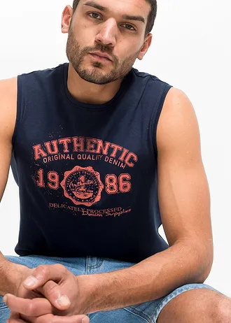 Lot de 2 marcels en coton • bleu minéral imprimé + bleu foncé imprimé • Boutique bonprix