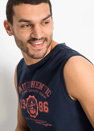 Lot de 2 marcels en coton • bleu minéral imprimé + bleu foncé imprimé • Boutique bonprix