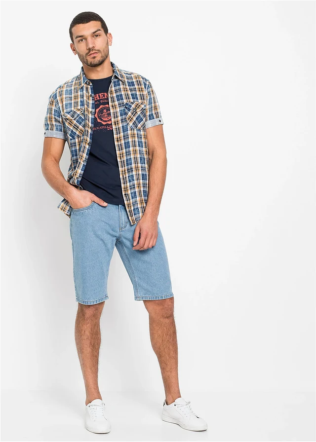 Muscle shirt van biologisch katoen (set van 2), Kleur: mineraalblauw met print+donkerblauw met print