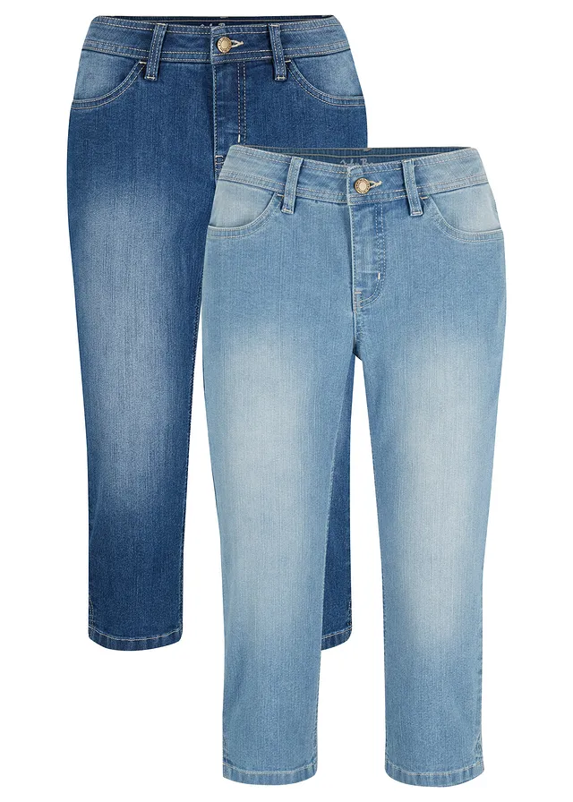 Lot de 2 jeans corsaire • bleu + bleu clair used • Boutique bonprix